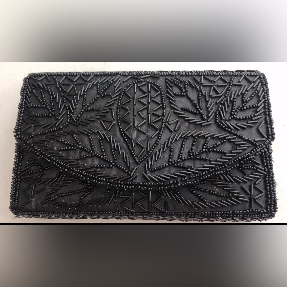 Women's Bijoux Terner Black Beaded Evening Clutch Handbag